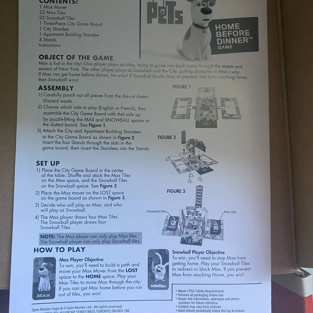 The Secret Life of Pets Home Before Dinner Board Game